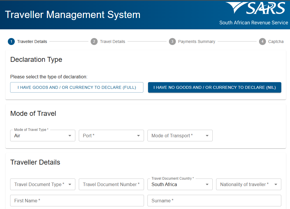 SARS Traveller Management System